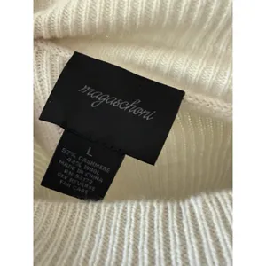Magaschoni‎ Cashmere Wool Blend Mock Neck Ribbed Cable Knit Sweater Cream Large thumbnail 5