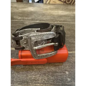 Vintage Fossil Leather Silver Belt Women's‎ Size Medium Black Y2K Western 90's thumbnail 2