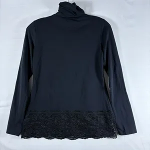 Sundance Womens Black Turtleneck Long Sleeve Lace Hem Stretch Casual‎ PXS thumbnail 2