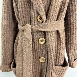 Free People Taffy Brown Waffle Knit Belted Cardigan Sweater Wool Alpaca Medium thumbnail 7
