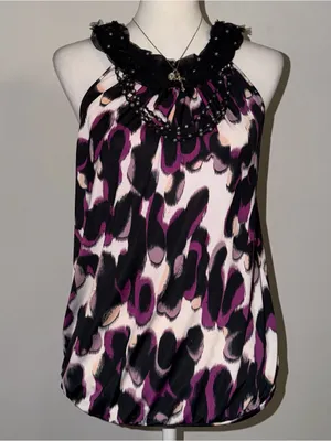 2000s vintage style whimsical leopard like print halter top blouse thumbnail 2