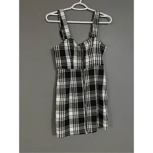 Forever 21 Black White Checkered Full Zip Adjustable Straps Fall Dress S thumbnail 2