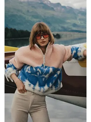 BEACH RIOT Leona High Pile Fleece Half Zip Pullover in Peach Size X-Large thumbnail 2