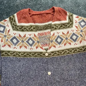Unbranded Women's XL Multicolor Patterned Fair Isle V-Neck Big Button Cardigan thumbnail 2