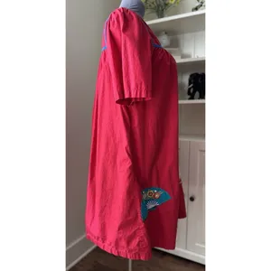 Vtg Go Softly Patio Dress XL Red Embroidered Muumuu Hippie Chic Boho Oriental thumbnail 4