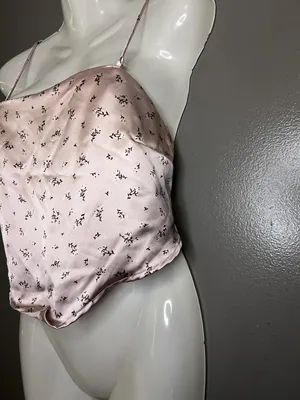 Garage Tank Top Womens M Pink Satin Floral Tie Back Bow Cami Crop Summer thumbnail 4