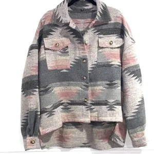 Western jacket shacket medium cotton soft cozy gray pink 2 button pockets thumbnail 5