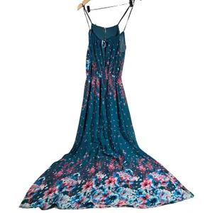 Fate Floral Maxi Dress Teal‎ Blue Pink Spaghetti Strap Elastic Waist M Halter thumbnail 2