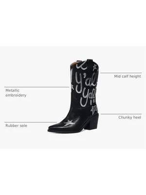 NEW Cowboy Boots Mid Calf Cowgirl Boots Pull On Pointed Toe Embroidered 10 thumbnail 3