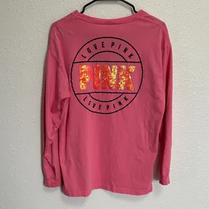PINK Victoria's Secret Pink Long Sleeve Tee Black Mesh Detail Medium Oversized thumbnail 5