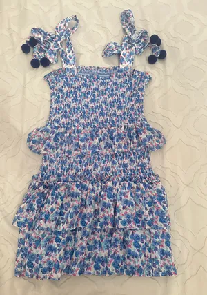 Blue Floral Smocked Mini Dress thumbnail 1