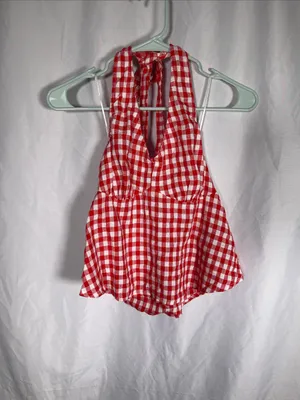 Old Navy Womens Red Gingham Linen Blend Halter Top New Small thumbnail 2