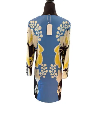 NWT Boutique Retro Graphic Floral Shift Dress 60s Mod V-Neck Long Sleeve Size L thumbnail 8