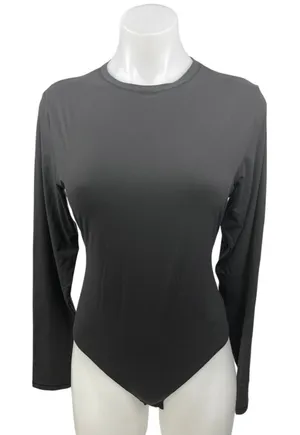 Skims Black Crew Neck Long Sleeve Stretch Bodysuit Thong Shirt T-shirt Top XL thumbnail 1