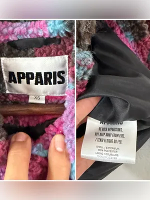 APPARIS Women XS Plaid Sherpa Teddy Trucker Jacket Pink Blue Faux Shearling thumbnail 5