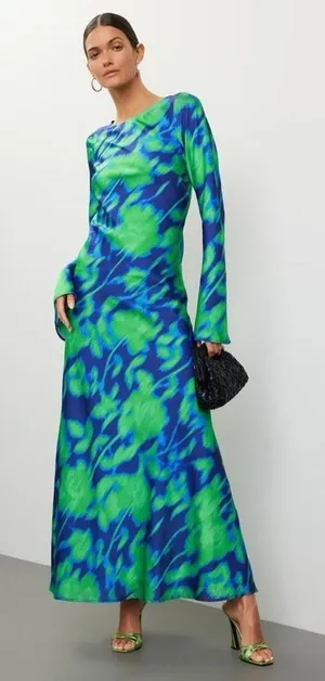 Free People The Wolf Gang Calypso Maxi Dress Green‎ Blue Long Sleeve XS thumbnail 1
