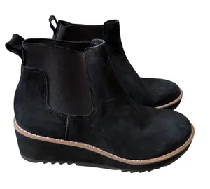Eileen Fisher Black Nubuck Leather Wedge Chelsea Boots Lug Sole 5.5 NEW thumbnail 1