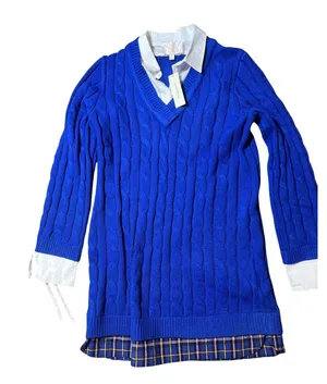 NWT Francesca's Audrey Parks Sweater Dress Shirt Combo Blue Cable Knit Medium‎ thumbnail 1