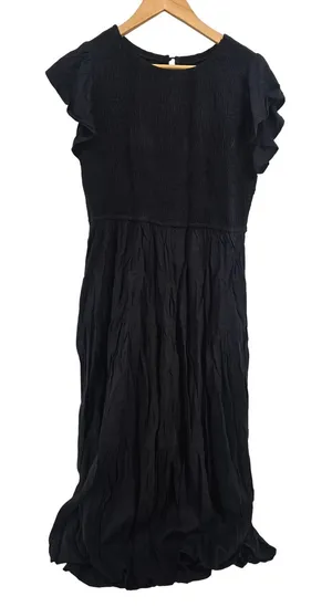 MEROKEETY Maxi Dress Womens XL Smocked Tiered Flutter Sleeve Black NEW thumbnail 1