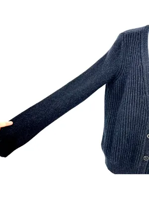 Wilfred Ribbed Black Wool-Blend Button-Up Cardigan Sweater Size Medium Classic thumbnail 5