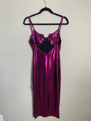 Metallic Magenta Midi Slip Dress Sz L thumbnail 5