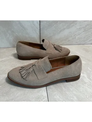 Franco Sarto taupe tasseled kiltie fringe suede loafers 8.5 preppy old money thumbnail 5