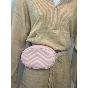 Pink Faux Leather Belt Bag Crossbody Adjustable Strap Zip Closure Oval Shape thumbnail 3