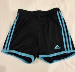 Adidas Vintage Black Athletic Shorts with Light Blue Trim thumbnail 1