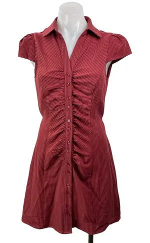 NEW Princess Polly Arianwyn Red Burgundy Short Sleeves Pinstriped Mini Dress 4 thumbnail 1