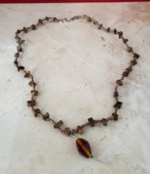 Vintage Necklace Tigers Eye Necklace with Brown Pendant thumbnail 1