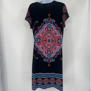 Snap Y2K Babydoll Dress Sz L Medallion Boho Festival Hippie Retro Stretchy Artsy thumbnail 6