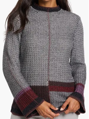 Nic + Zoe Mixed Up Mock-neck Two-Tone Base ColorBlock hem and Cuffs Sweater sz L thumbnail 1