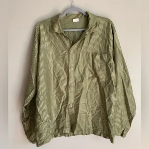 Source Unknown Vintage Pajama Set Olive Green Women Size XL Satin Like Lounge Set Winter thumbnail 3