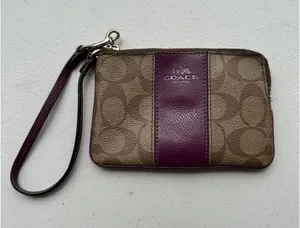 Vintage Coach 8035 Plum Stripe Signature Coated Canvas Zip Top Pouch Wristlet thumbnail 1
