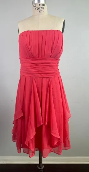 David's Bridal Strapless Chiffon Cocktail Mid Dress Red Size 16 thumbnail 1