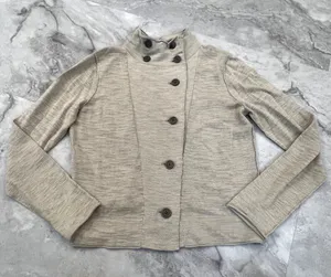 Eddie Bauer Oatmeal Cardigan Sweater Beige Size Large L Button Front‎ High Neck thumbnail 1