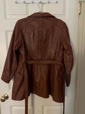 Genuine Brown Leather Trench Coat with belt thumbnail 2