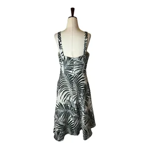 Hutch Aidy Dress‎ Womens 10 Black Ivory Palm Print Button Front Knee Length thumbnail 4