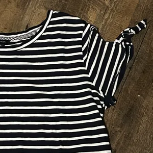 Nautica Shirt Womens Large Blue White Striped Nautical Tie‎ Sleeve 100% Cotton thumbnail 2