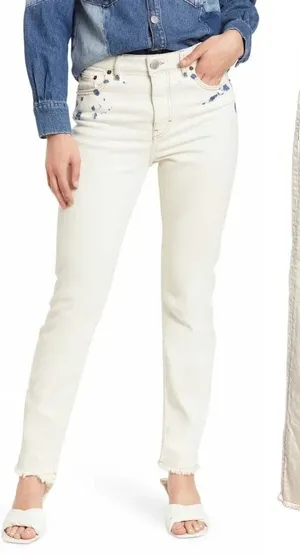 Maje Acid Wash Straight Leg Jeans White Denim Size 40 / US‎ 8 thumbnail 1