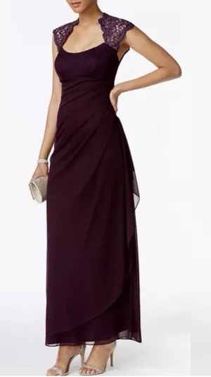 Xscape Retro Y2K Prom Formal Gown‎ Dress Sheer Lace Cap Sleeve thumbnail 1