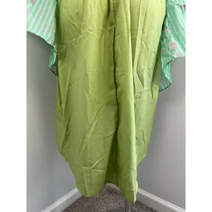 Women's Green Sheer Floral Ruched Tiered Ruffle Garden Party Whimsical Dress thumbnail 5