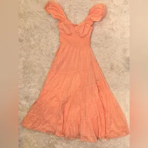 NWOT FREE PEOPLE Sundrenched Smocked Puff Sleeve Maxi Dress color orange sz S thumbnail 7