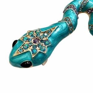 Turquoise Enamel Snake Brooch – Rhinestone Statement Serpent Pin Blue thumbnail 6