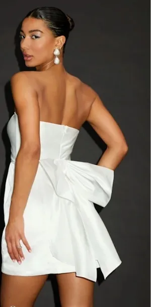 Lulu's White Strapless Satin Mini Dress with Bow Back thumbnail 1
