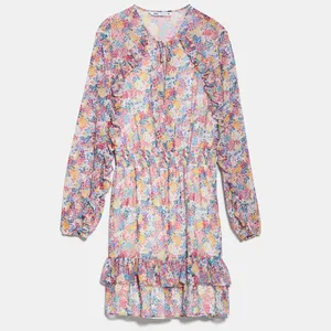 Zara RUFFLED FLORAL PRINT LONG SLEEVE MINI DRESS Size S NEW. thumbnail 8