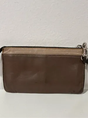 Coach Two Toned Brown Taupe and Cream Leather Wristlet Wallet thumbnail 3