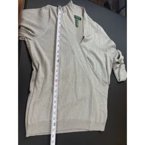 Lauren Ralph Lauren Faux Wrap Silver Shimmer Silk Blend Long Sleeve Sweater XL thumbnail 6