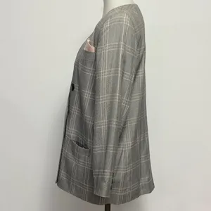 Vintage Worthington Blazer 10P Grey Plaid Double Breasted Collarless V-Neck 90s thumbnail 3