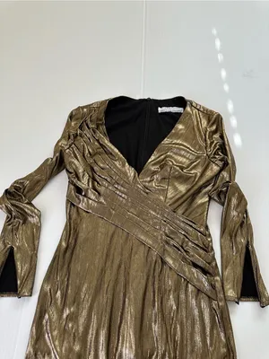 Mac Duggal Metallic Long-Sleeve Asymmetrical Ruched Gown IEENA Collection, 0 thumbnail 12